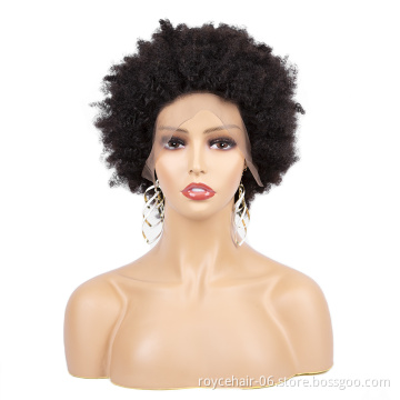 Afro Kinky Curl Virgin Remy Brazilian Human Hair 180% Density Pre-plucked 4x13 Lace Front Short Wig for African Black Women